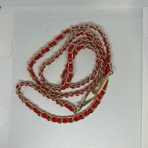 ❤️47” red leather and gold crossbody chain